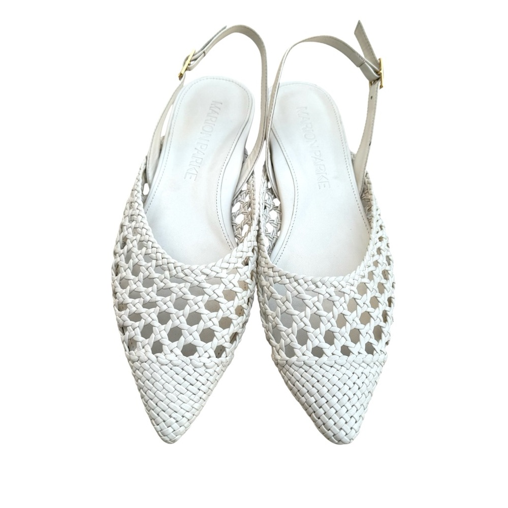 MARION PARKE Patty Slingback Flat Sandals White Braided Leather - Picture 3 of 16